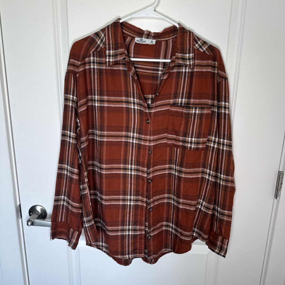 Hollister Rust and White Plaid Shirt